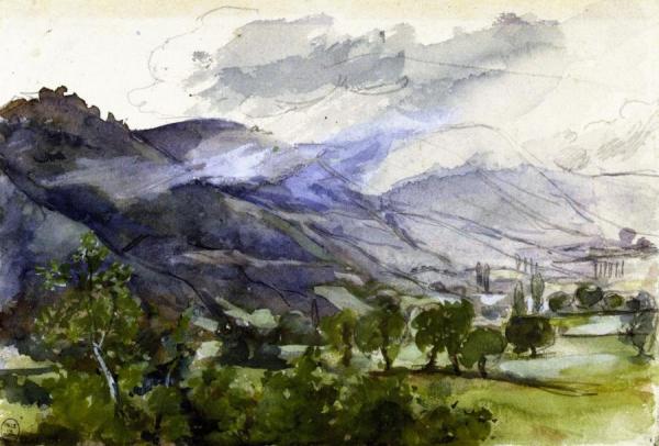 Mountain Landscape With Indians by Marie Bracqemond