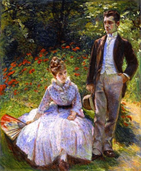 Pierre And His Aunt Louise In The Garden by Marie Bracqemond