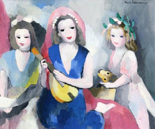 A Trio In Concert With A Girl On The Lute by Marie Laurencin