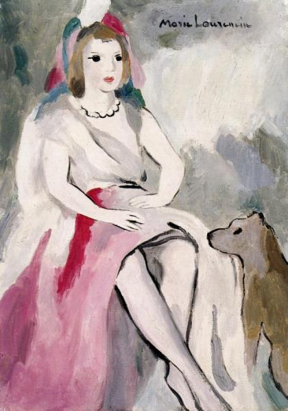 Seated Young Woman With A Dog by Marie Laurencin