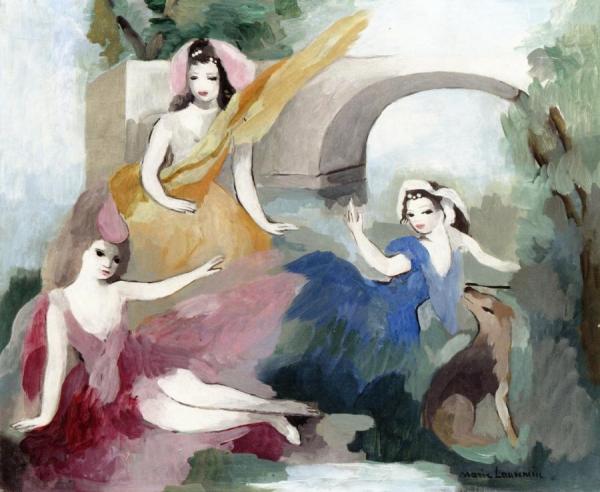 Three Girls In Front Of A Bridge by Marie Laurencin