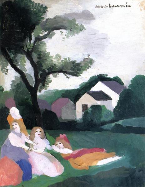 Three Little Girls In A Landscape by Marie Laurencin