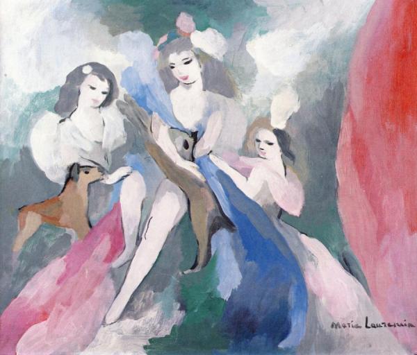 Three Women And Two Dogs by Marie Laurencin