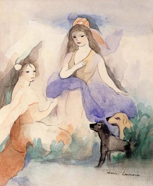 Two Woman And Dogs by Marie Laurencin