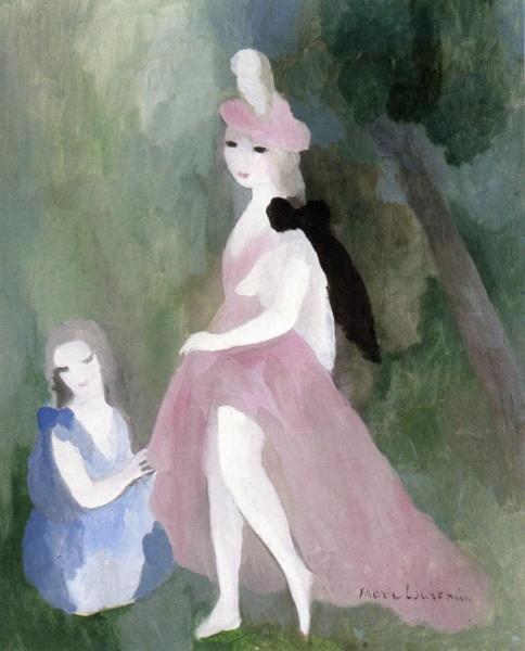 Woman In A Pink Hat And Girl by Marie Laurencin