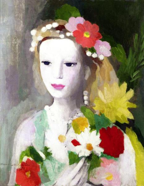 Young Girl With A Garland Of Flowers by Marie Laurencin