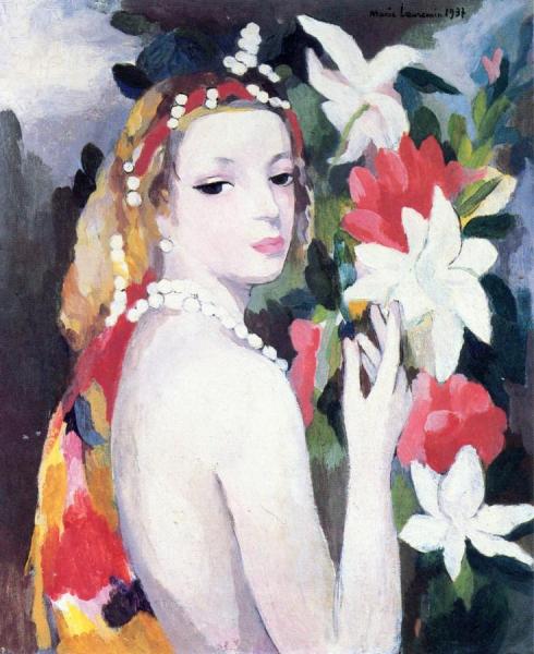 Young Girl With Flowers by Marie Laurencin