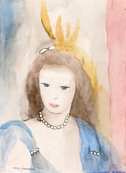 Young Girl With Pearls, In Blue by Marie Laurencin