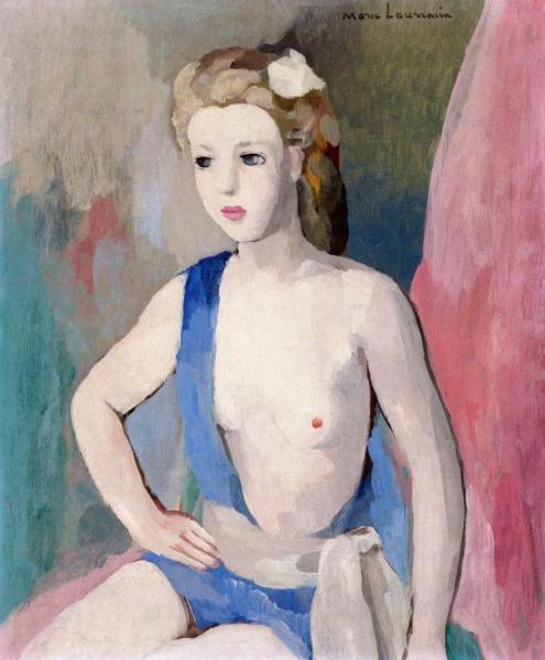 Young Woman On A Background Of Pink Drapery by Marie Laurencin