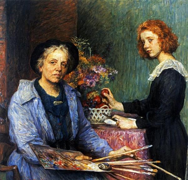 The Artist And Her Model Geneva by Marie Louise Catherine Breslau