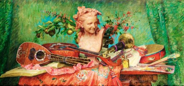 Still Life With Musical Instruments And A Bust By Carpeaux, 1918 by Marie Louise Catherine Breslau Oil Painting Reproductions