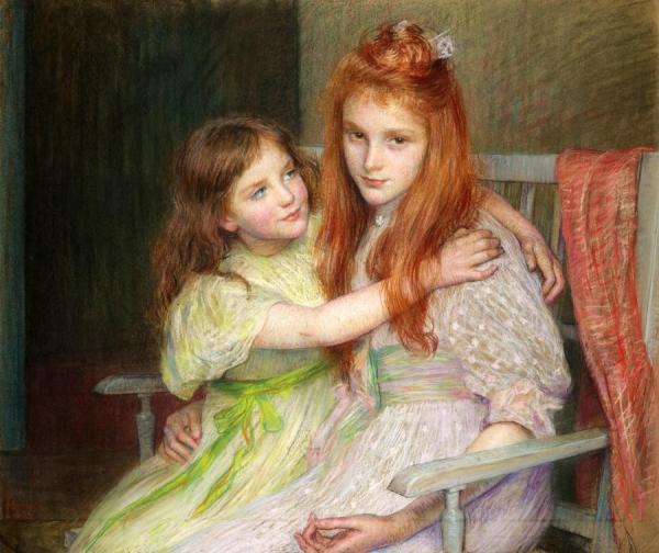 Two Young Girls Sitting On A Banquette, 1896 by Marie Louise Catherine Breslau Oil Painting Reproductions