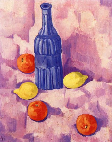 Still Life: Blue Bottle, Oranges And Lemons by Marsden Hartley