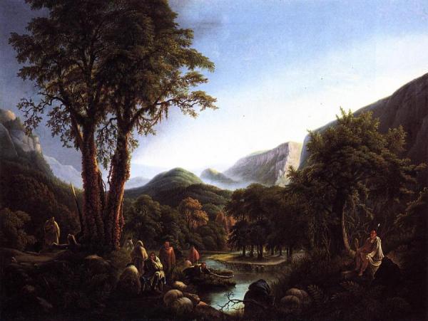 A Gathering Of Indians In A Primeval Landscape by Martin Andreas Reisner
