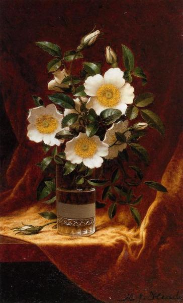 Cherokee Roses In A Glass by Martin Johnson Heade
