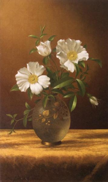 Cherokee Roses In An Opalescent Vase by Martin Johnson Heade