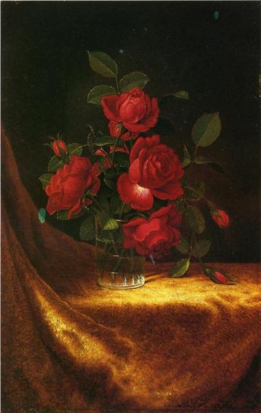Four Roses In A Glass by Martin Johnson Heade