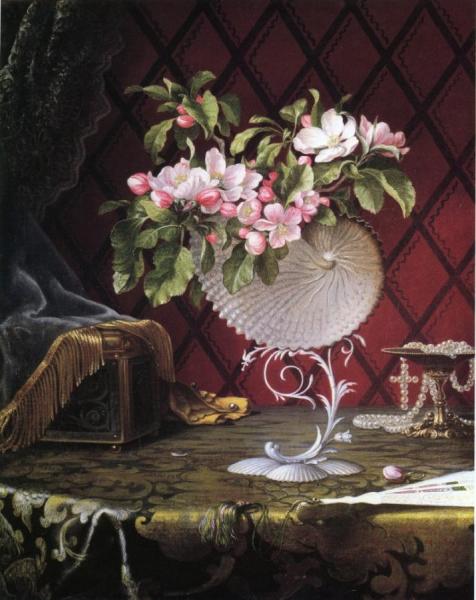 Still Life With Apple Blossoms In A Nautilus Shell by Martin Johnson Heade Oil Painting Reproductions