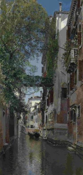 A Venetian Canal Scene by Martin Rico