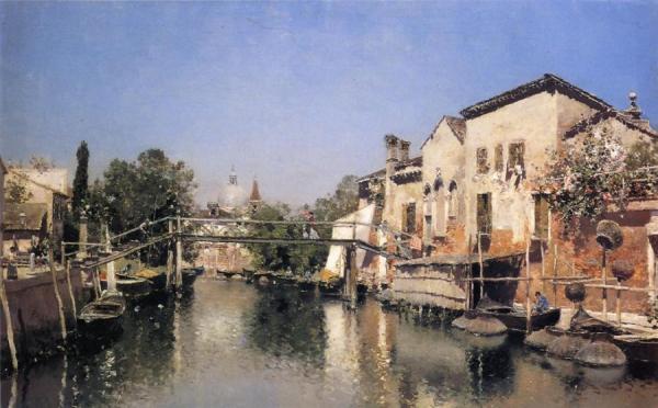 Venetian Canal Scene by Martin Rico