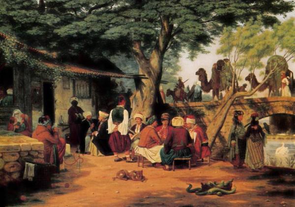 Martinus Rorbye A Scene From Public Life In The Orient. Motif By  The Caravan Bridge Near Smyrna