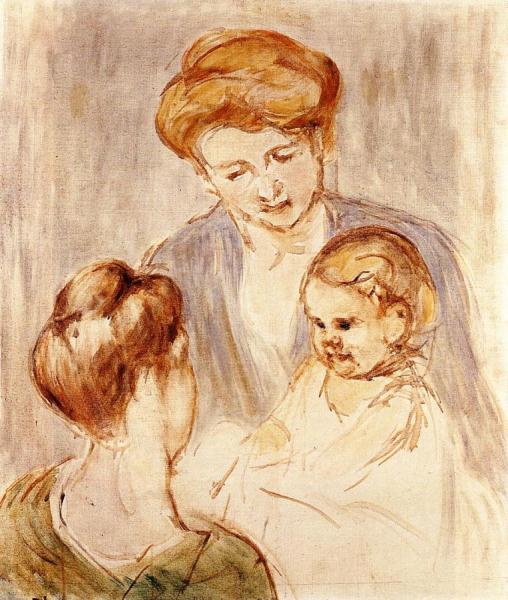 A Baby Smiling At Two Young Women by Mary Cassatt