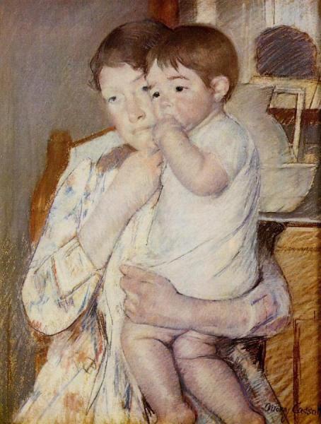 Baby In His Mother's Arms, Sucking His Finger by Mary Cassatt