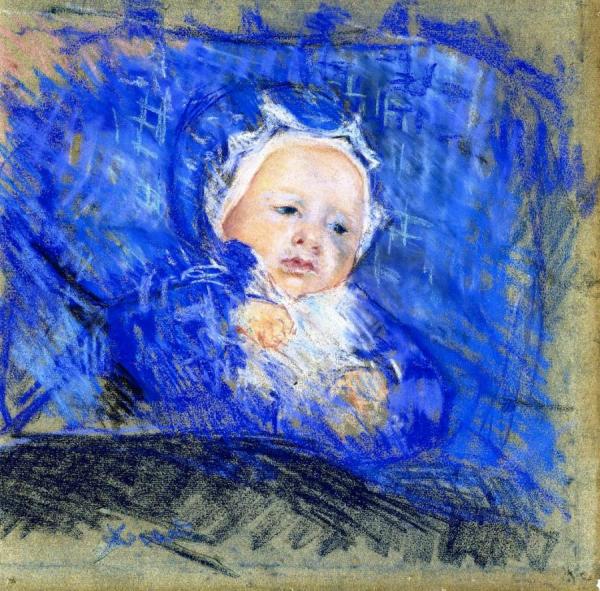 Child On A Blue Cushion by Mary Cassatt