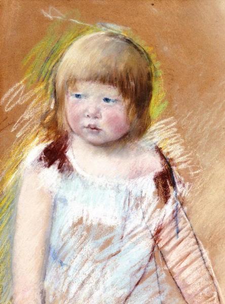 Child With Bangs In A Blue Dress by Mary Cassatt