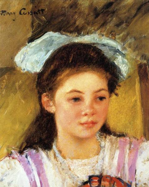Ellen Mary Cassatt With A Large Bow In Her Hair by Mary Cassatt