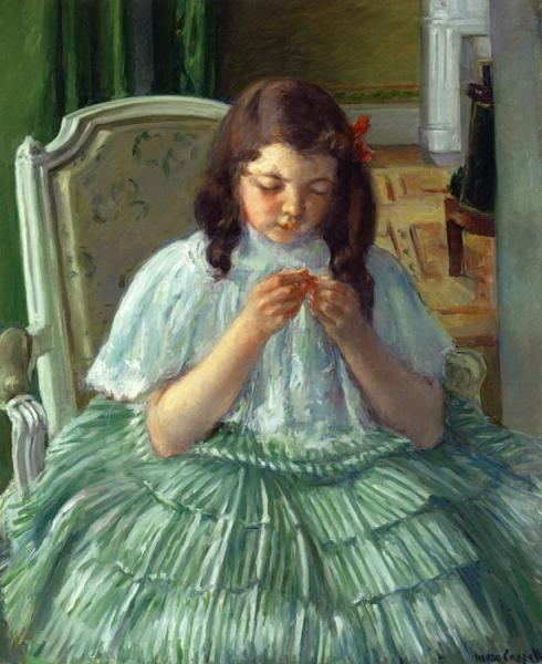 Françoise In Green, Sewing by Mary Cassatt