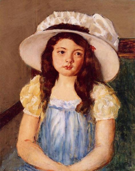 Francoise Wearing A Big White Hat by Mary Cassatt