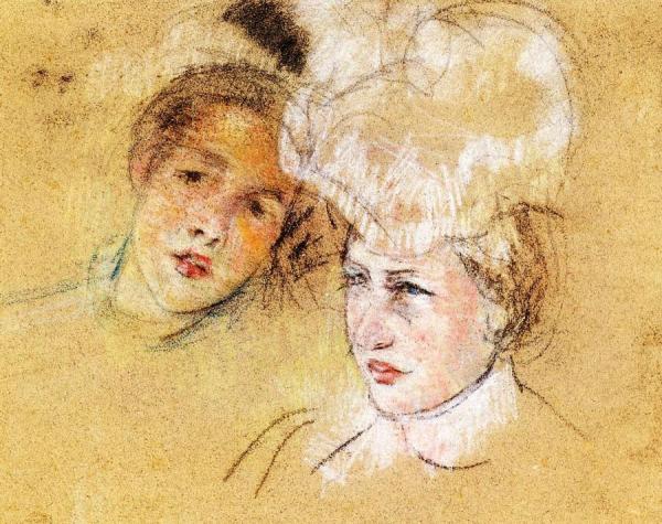 Heads Of Leontine And A Friend by Mary Cassatt