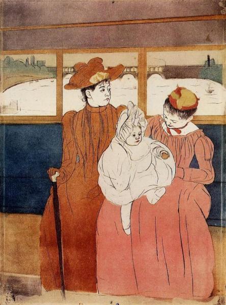 Interior Of A Tramway Passing A Bridge by Mary Cassatt