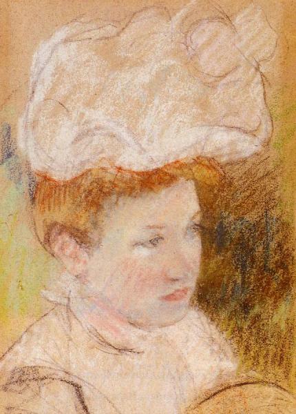 Leontine In A Pink Fluffy Hat by Mary Cassatt