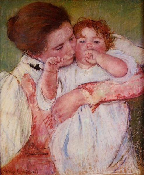 Little Ann Sucking Her Finger, Embraced By Her Mother by Mary Cassatt