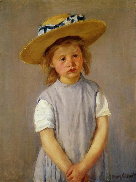 Little Girl In A Big Straw Hat And A Pinnafore by Mary Cassatt