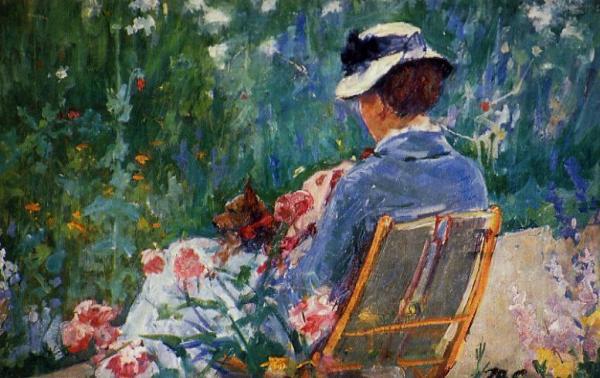 Lydia Seated In The Garden With A Dog In Her Lap by Mary Cassatt