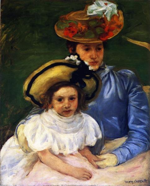 Mother And Daughter, Both Wearing Large Hats by Mary Cassatt