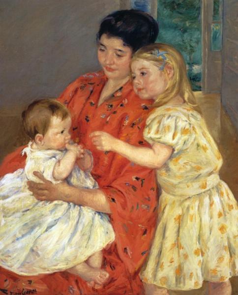 Mother And Sara Admiring The Baby by Mary Cassatt