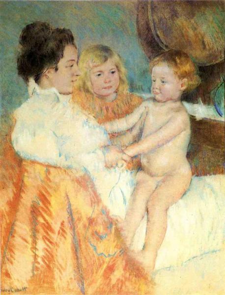 Mother, Sara And The Baby (counterproof) by Mary Cassatt