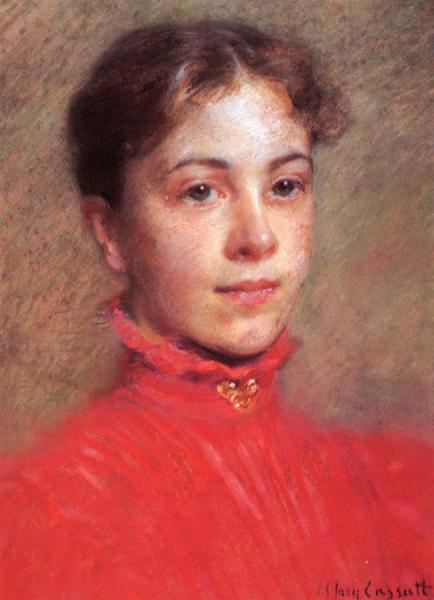 Portrait Of A Young Woman In A Red Dress by Mary Cassatt