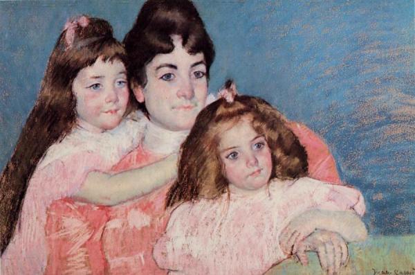 Portrait Of Madame A. F. Aude And Her Two Daughters by Mary Cassatt