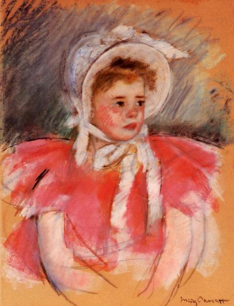 Simone In White Bonnet Seated With Clasped Hands (no.1) by Mary Cassatt