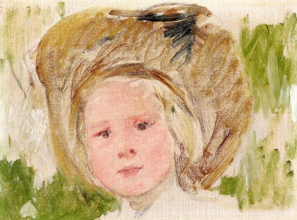 Sketch Of Head Of A Girl With A Black Rosette by Mary Cassatt
