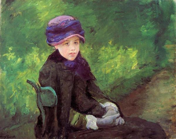 Susan Seated Outdoors Wearing A Purple Hat by Mary Cassatt