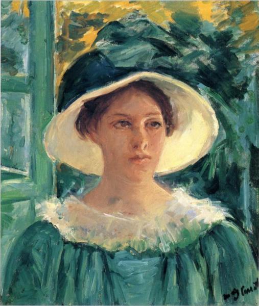 Young Woman In Green, Outdoors In The Sun by Mary Cassatt