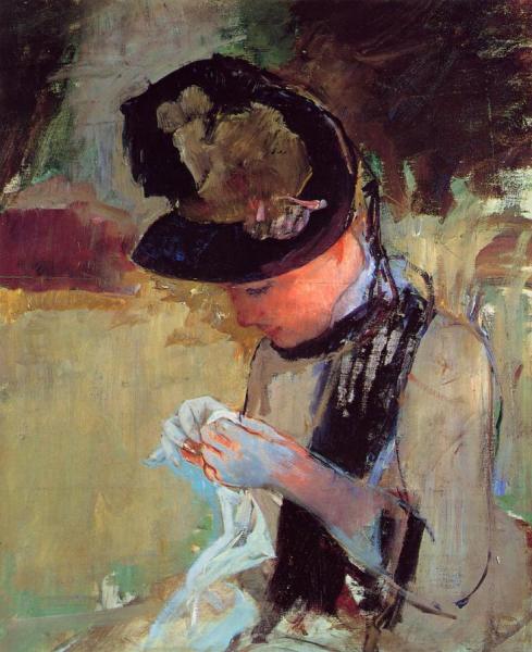 Young Woman Sewing In The Garden by Mary Cassatt