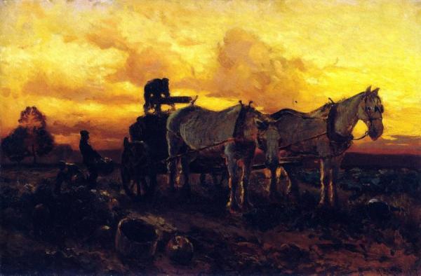 Gathering Pumpkins At Sunset by Mathias Joseph Alten