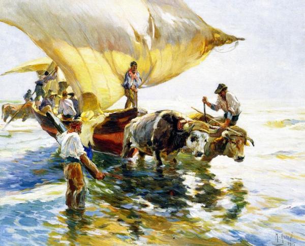 Hauling In The Sardine Boat by Mathias Joseph Alten Oil Painting Reproductions